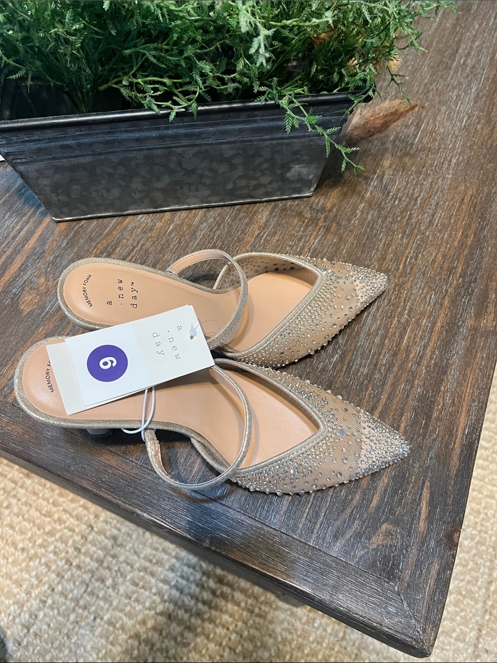 a new day Taupe Rhinestone Pointed Toe Sling Mules